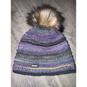 Eisbär Mikata Pompon MÜ Beanie Pom Pom Purple Grey fleece Winter Hat ski